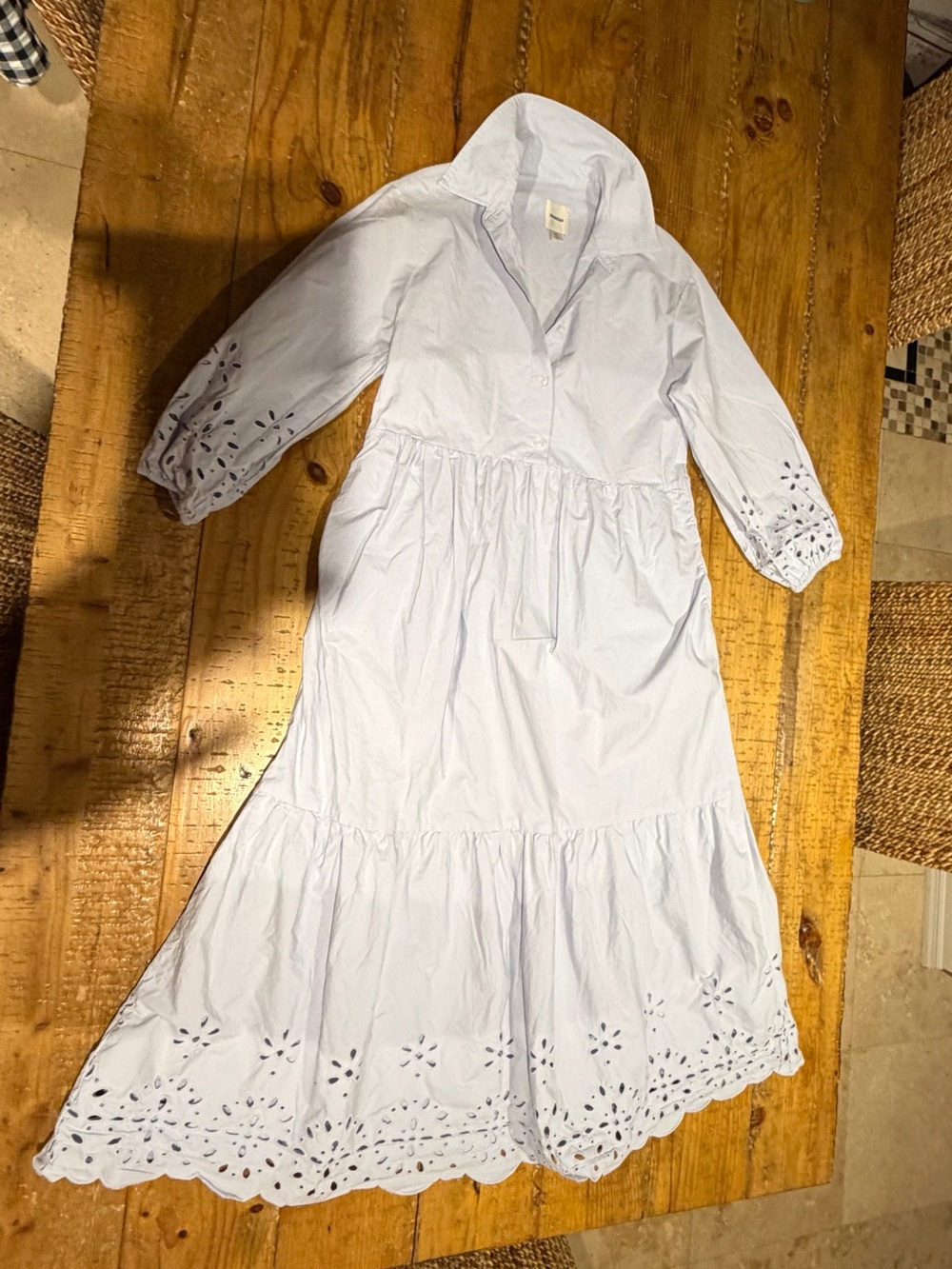 Anthropologie MAEVE Light Blue Button-Front Tiered Midi Dress with Eyelet Detail - Picture 9 of 10